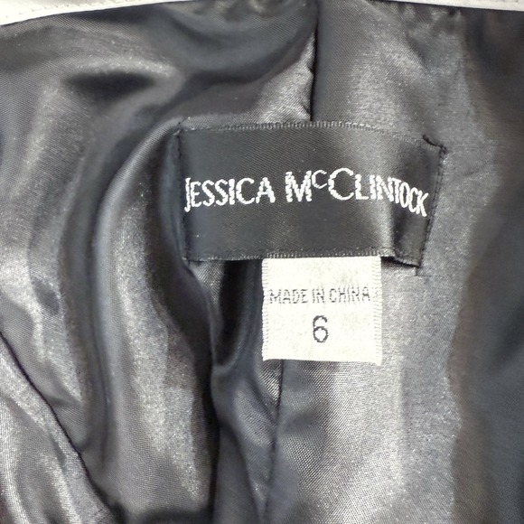 Jessica McClintock Womens Dress Strapless Black Satin Cocktail Red White Stripes - Picture 6 of 7